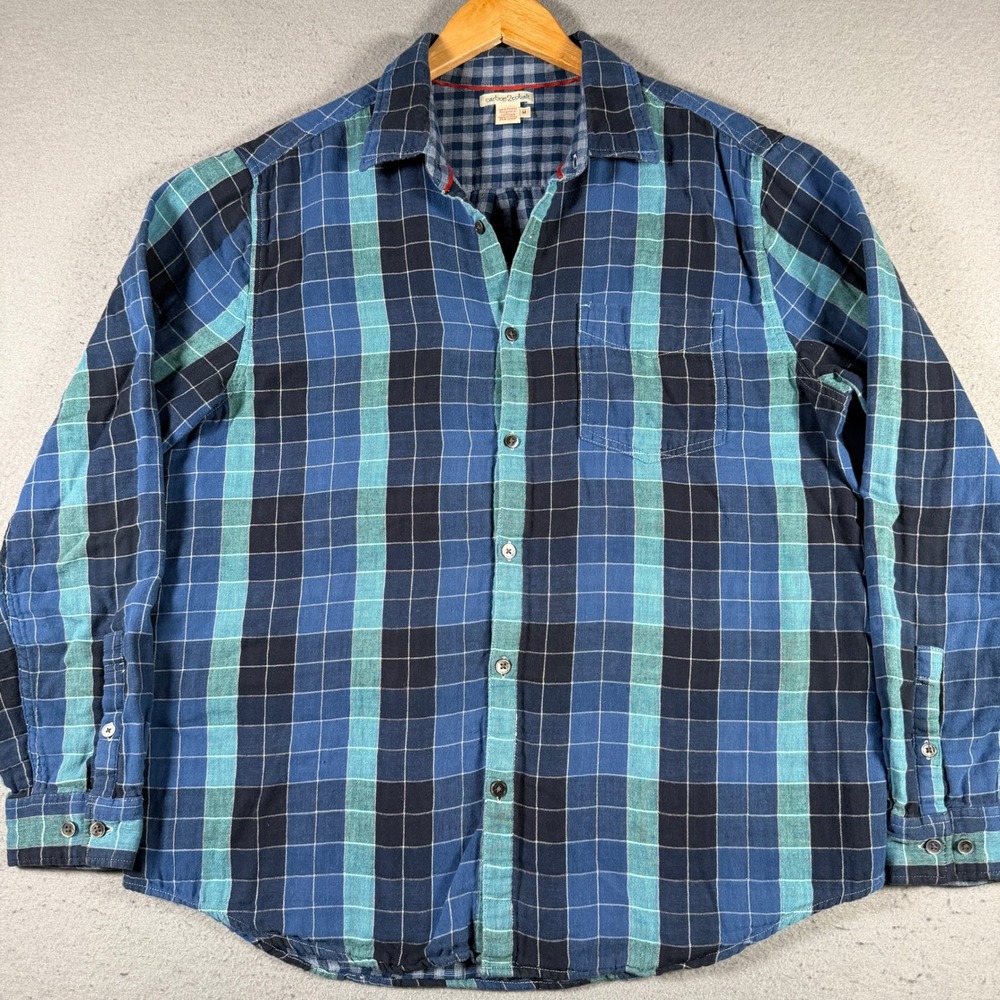 Carbon‎ 2 Cobalt Mens Blue Teal Plaid Cotton Button Down Shirt 133073 Medium